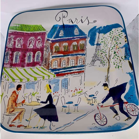 Rosanna Paris Cafe Eiffel Tower 11" Square Dinner, Serve, Display Plate Retired - Picture 5 of 5